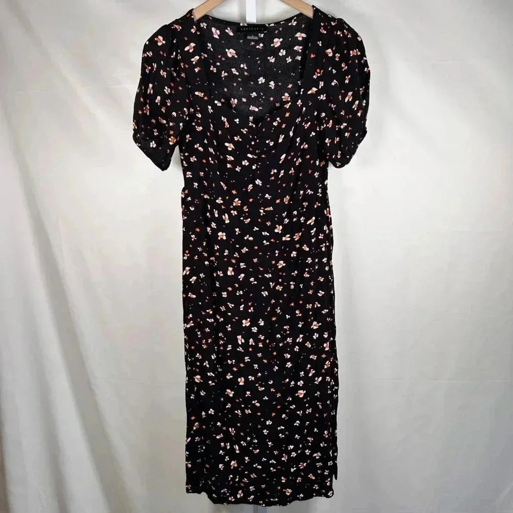 Sanctuary Size 2 Floral Tie Waist Midi Dress Cottagecore Romantic Ruffle - Picture 4 of 9